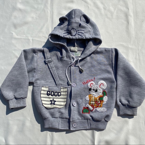 Boys Grey Mouse Face Design Button-up Hoodie - Picture 12 of 12